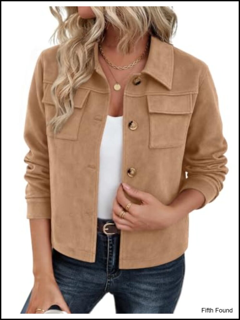 Faux Suede Cropped Shacket Button Up Collared Casual Jacket